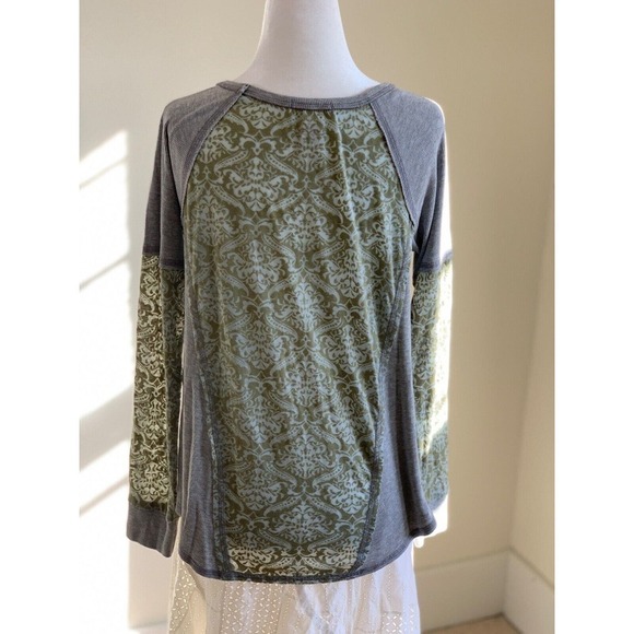 Sundance Burnout Damask Top S Green Long Sleeve Flowy Boho Coastal Y2K - Picture 3 of 8